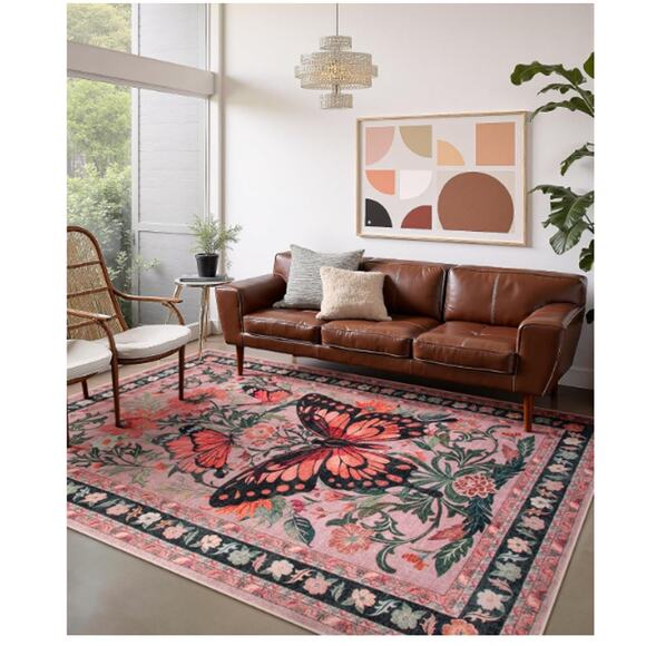 Butterfly 5x7 Machine Washable Rug Ultra-Thin Non Slip Low pile - Picture 7 of 8